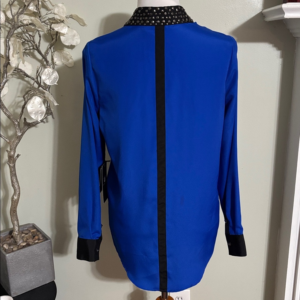 Rock & Republic Blue Button Down Shirt Black Studded Collar - Picture 6 of 6